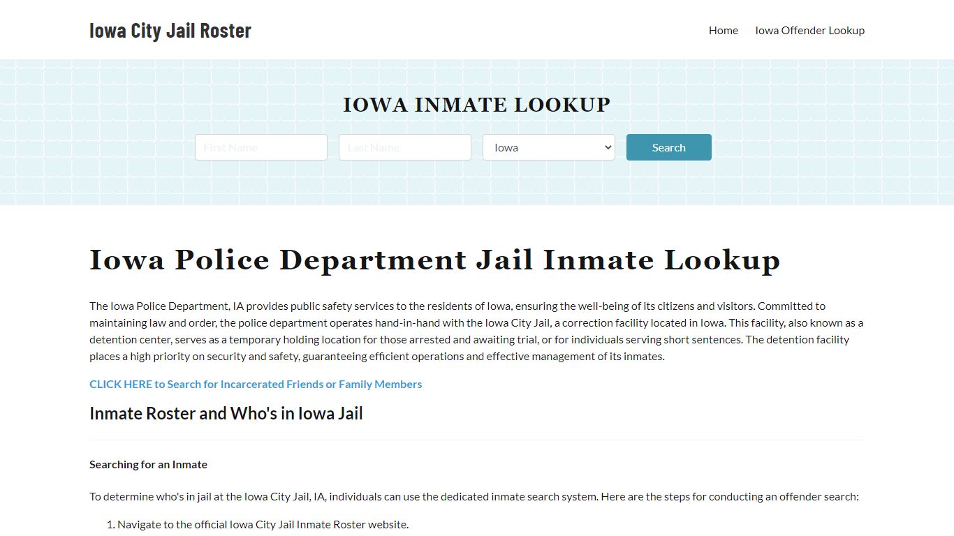 Iowa Police Department & City Jail, IA Inmate Roster, Arrests, Mugshots
